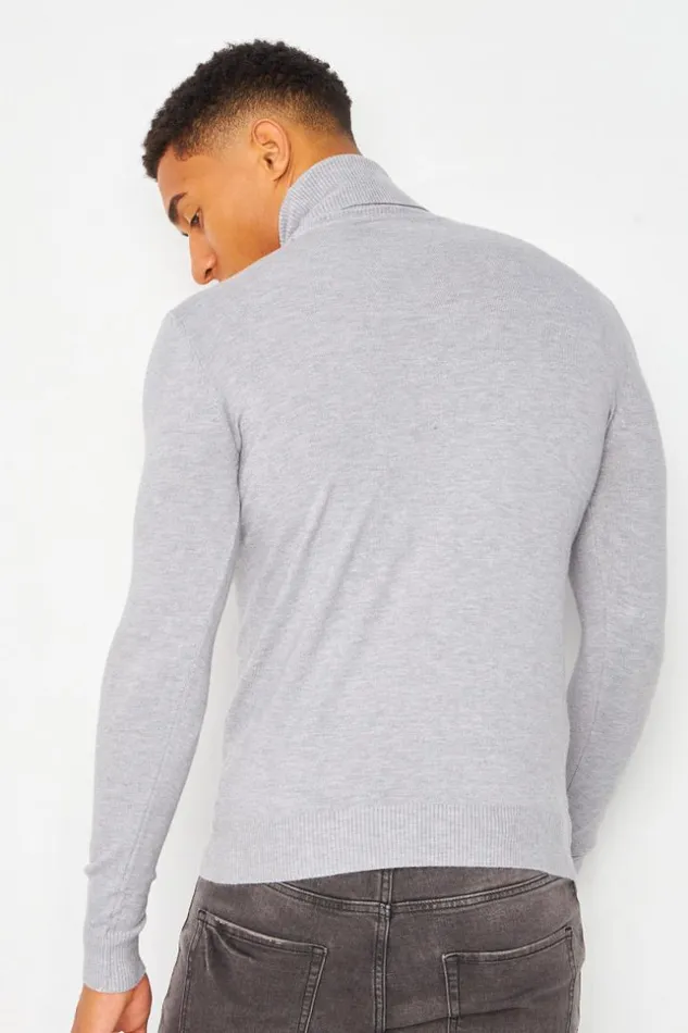 Men Plain Roll Neck Jumper In Grey Grey Brentiny Paris Sweatshirts and Pullovers