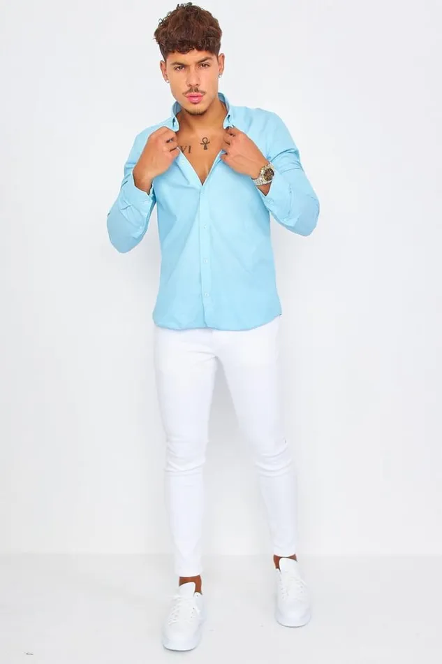 Men Plain Sky Blue Shirt Blue Brentiny Paris Shirts
