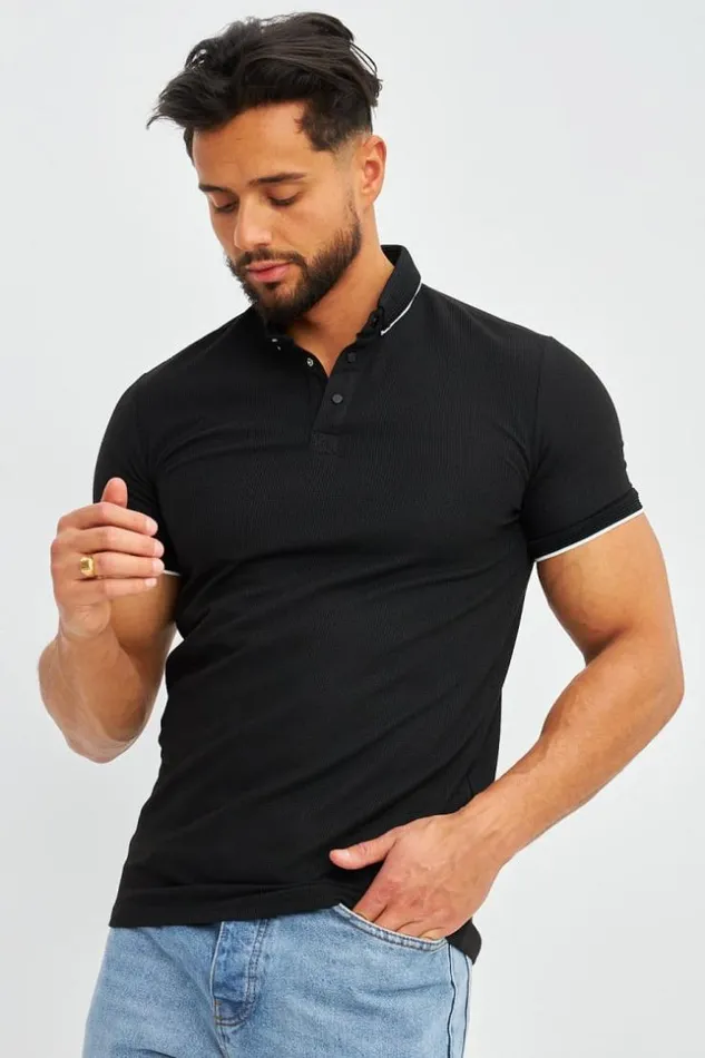 Men Polo Ctel Noir Liser Blanc Black Brentiny Paris Polo Shirts