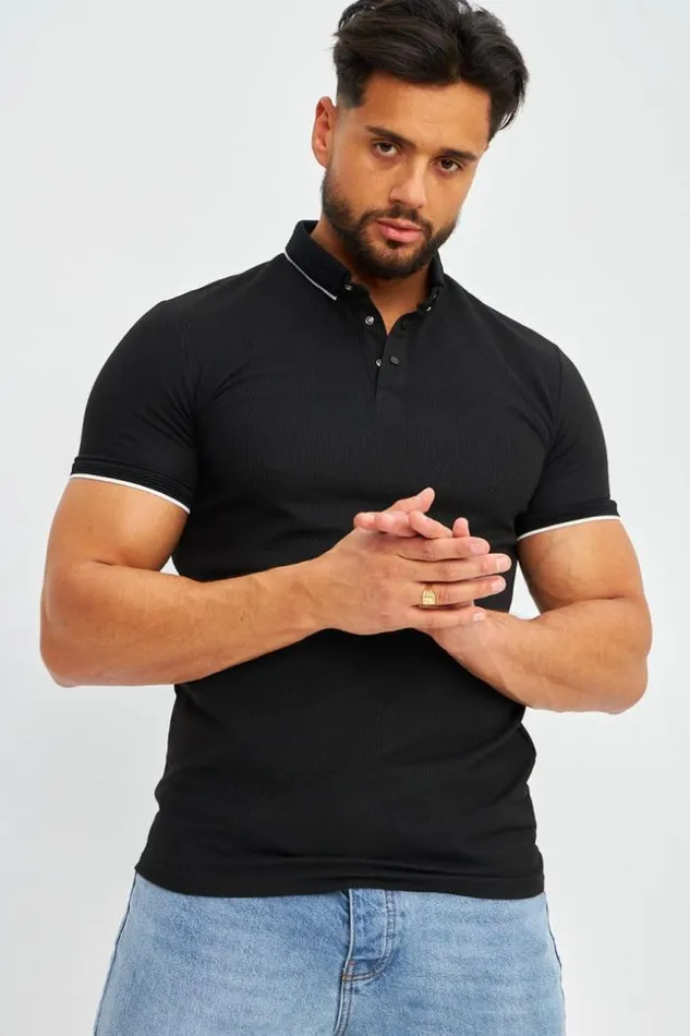 Men Polo Ctel Noir Liser Blanc Black Brentiny Paris Polo Shirts