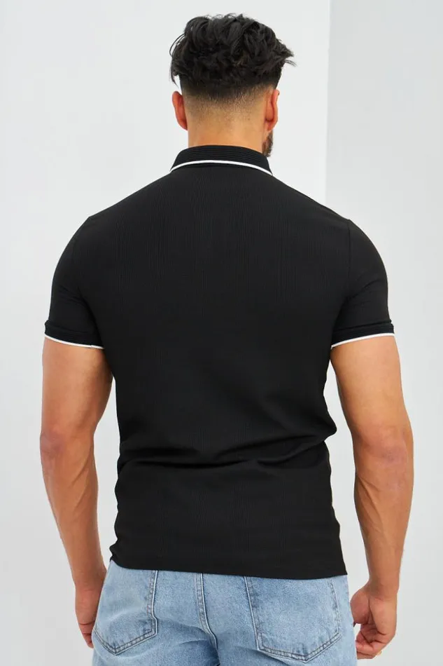 Men Polo Ctel Noir Liser Blanc Black Brentiny Paris Polo Shirts