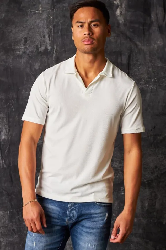 Men Polo Manches Courtes Col V Rabat Blanc White Brentiny Paris TShirts