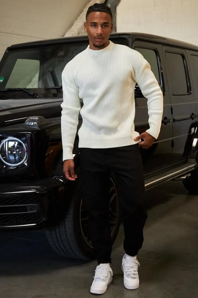 Men Pull Blanc En Maille Col Rond White Brentiny Paris Sweatshirts and Pullovers Men Pull Blanc En Maille Col Rond White Brentiny Paris Sweatshirts and Pullovers