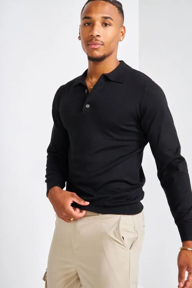 Men Pull Lger Noir Boutons Black Brentiny Paris Sweatshirts and Pullovers