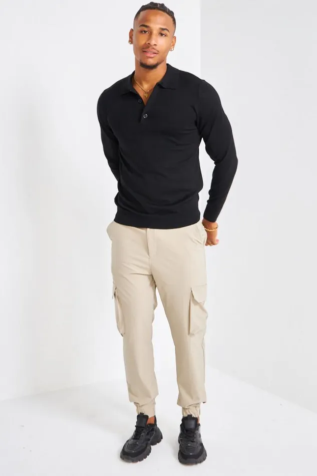 Men Pull Lger Noir Boutons Black Brentiny Paris Sweatshirts and Pullovers