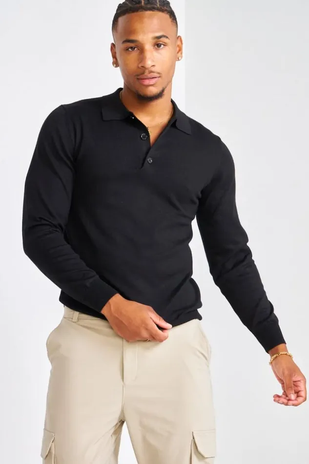 Men Pull Lger Noir Boutons Black Brentiny Paris Sweatshirts and Pullovers