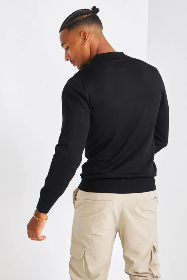 Men Pull Lger Noir Boutons Black Brentiny Paris Sweatshirts and Pullovers