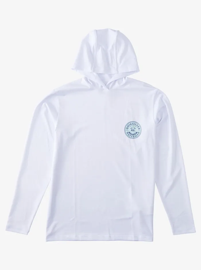 Men Quiksilver Rashguards All Hands Hooded Long Sleeve UPF 50 Rashguard White