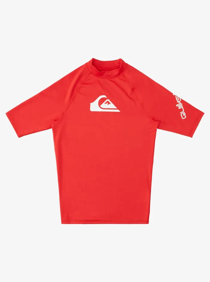 Men Quiksilver Rashguards All Time Short Sleeve UPF 50 Rashguard Quik Red