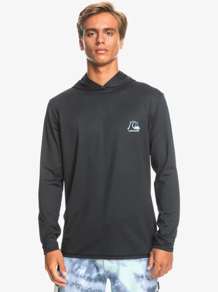 Men Quiksilver Rashguards Dredge Hooded Long Sleeve UPF 50 Surf Tee Black Heather Men Quiksilver Rashguards Dredge Hooded Long Sleeve UPF 50 Surf Tee Black Heather