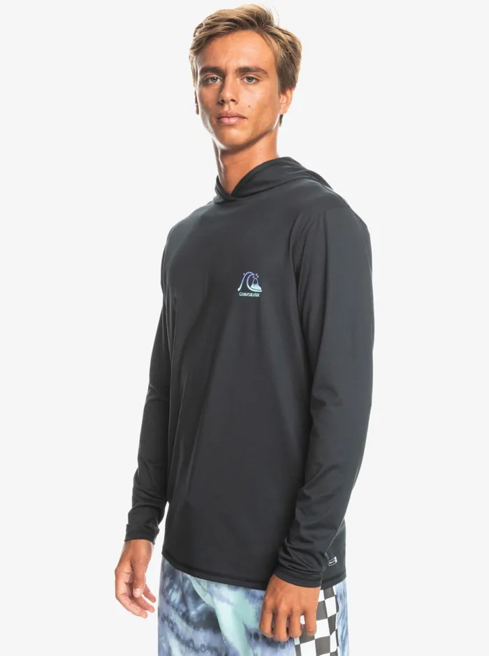 Men Quiksilver Rashguards Dredge Hooded Long Sleeve UPF 50 Surf Tee Black Heather Men Quiksilver Rashguards Dredge Hooded Long Sleeve UPF 50 Surf Tee Black Heather