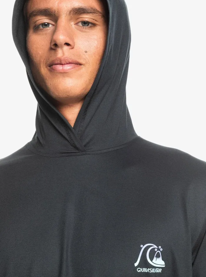 Men Quiksilver Rashguards Dredge Hooded Long Sleeve UPF 50 Surf Tee Black Heather Men Quiksilver Rashguards Dredge Hooded Long Sleeve UPF 50 Surf Tee Black Heather