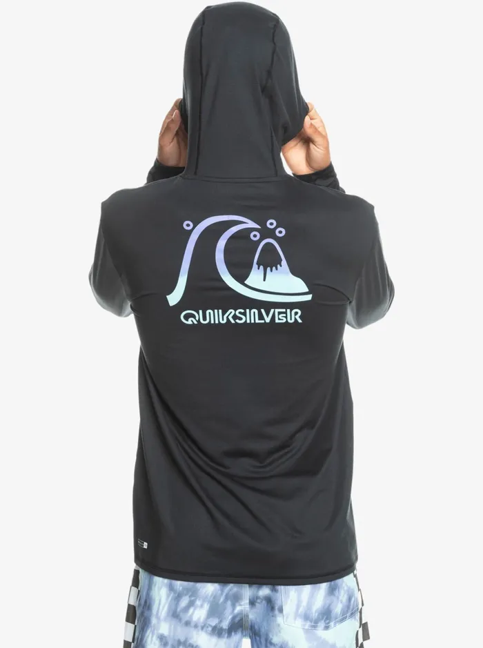 Men Quiksilver Rashguards Dredge Hooded Long Sleeve UPF 50 Surf Tee Black Heather Men Quiksilver Rashguards Dredge Hooded Long Sleeve UPF 50 Surf Tee Black Heather