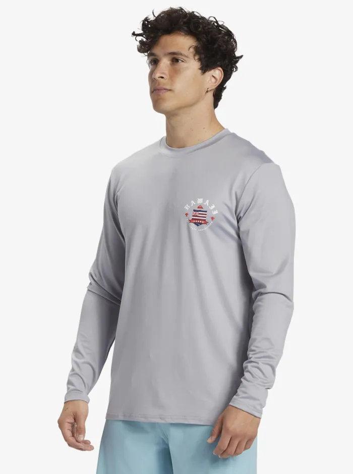 Men Quiksilver Rashguards Hawaii Royalty UPF 50 Long Sleeve Surf Tee Sleet Men Quiksilver Rashguards Hawaii Royalty UPF 50 Long Sleeve Surf Tee Sleet