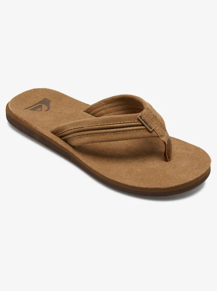 Men Quiksilver Sandals Carver Leather Sandals Tan 8211 Solid