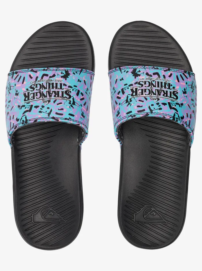 Men Quiksilver Sandals Quiksilver X Stranger Things Lenora Hills Bright Coast Slide Sandals Black 1 Men Quiksilver Sandals Quiksilver X Stranger Things Lenora Hills Bright Coast Slide Sandals Black 1