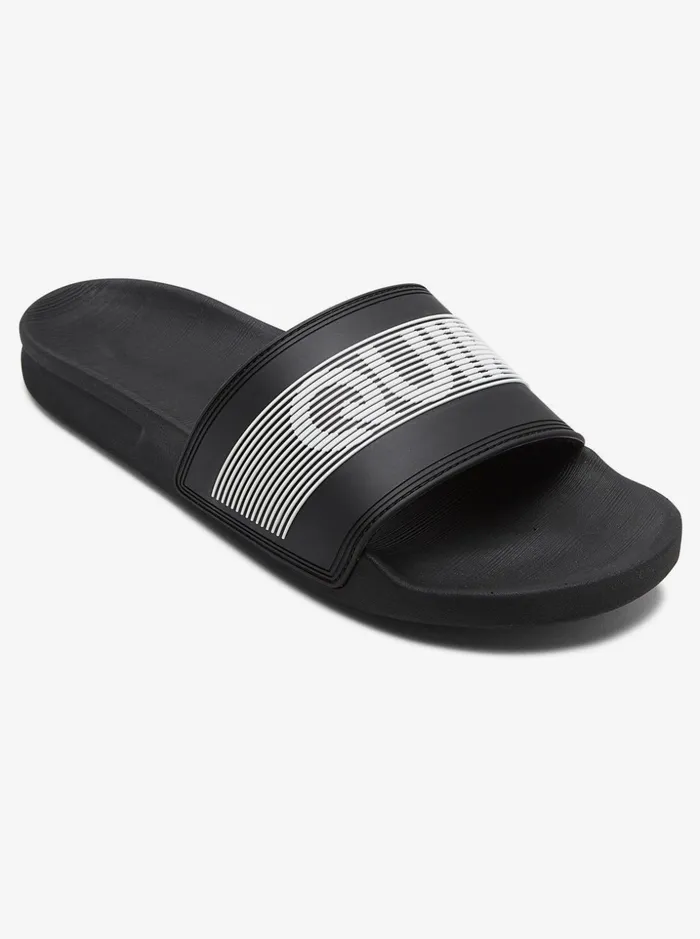 Men Quiksilver Sandals Rivi Wordmark Slide Slider Sandals Blackwhiteblack