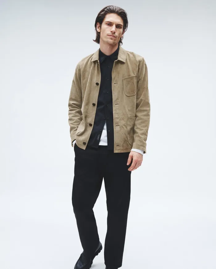 Men Rag and Bone Coats and Jackets Evan Suede Chore Jacket Ocean Grey