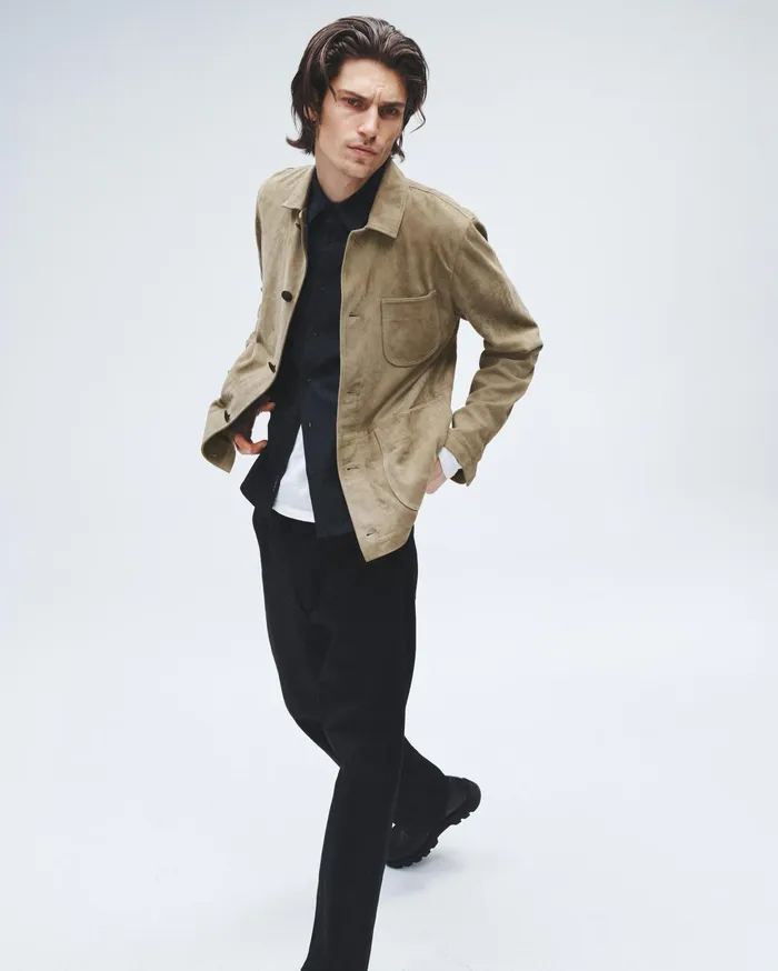 Men Rag and Bone Coats and Jackets Evan Suede Chore Jacket Ocean Grey Men Rag and Bone Coats and Jackets Evan Suede Chore Jacket Ocean Grey
