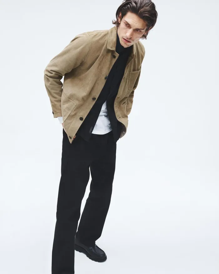 Men Rag and Bone Coats and Jackets Evan Suede Chore Jacket Ocean Grey Men Rag and Bone Coats and Jackets Evan Suede Chore Jacket Ocean Grey
