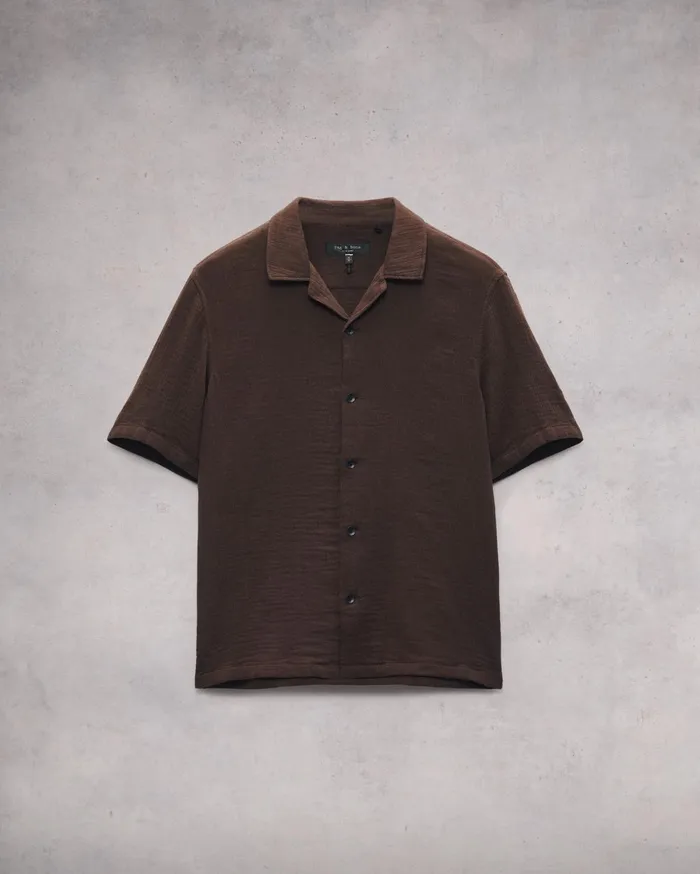 Men Rag and Bone Shirts Avery Resort Gauze Shirt Washed Brown Men Rag and Bone Shirts Avery Resort Gauze Shirt Washed Brown
