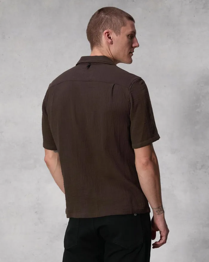 Men Rag and Bone Shirts Avery Resort Gauze Shirt Washed Brown Men Rag and Bone Shirts Avery Resort Gauze Shirt Washed Brown