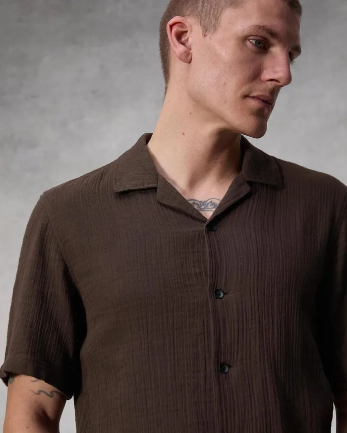 Men Rag and Bone Shirts Avery Resort Gauze Shirt Washed Brown Men Rag and Bone Shirts Avery Resort Gauze Shirt Washed Brown