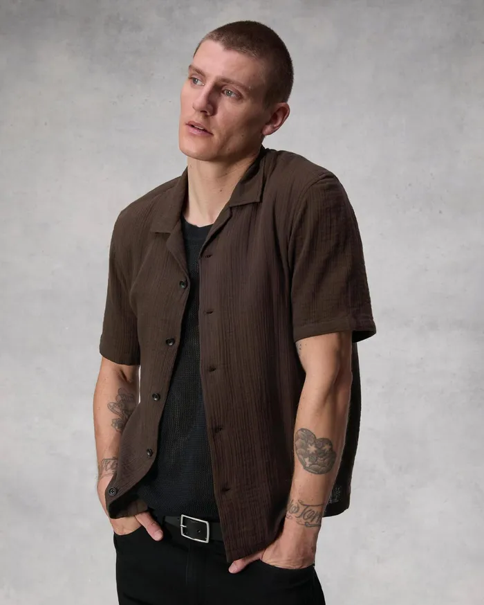 Men Rag and Bone Shirts Avery Resort Gauze Shirt Washed Brown Men Rag and Bone Shirts Avery Resort Gauze Shirt Washed Brown