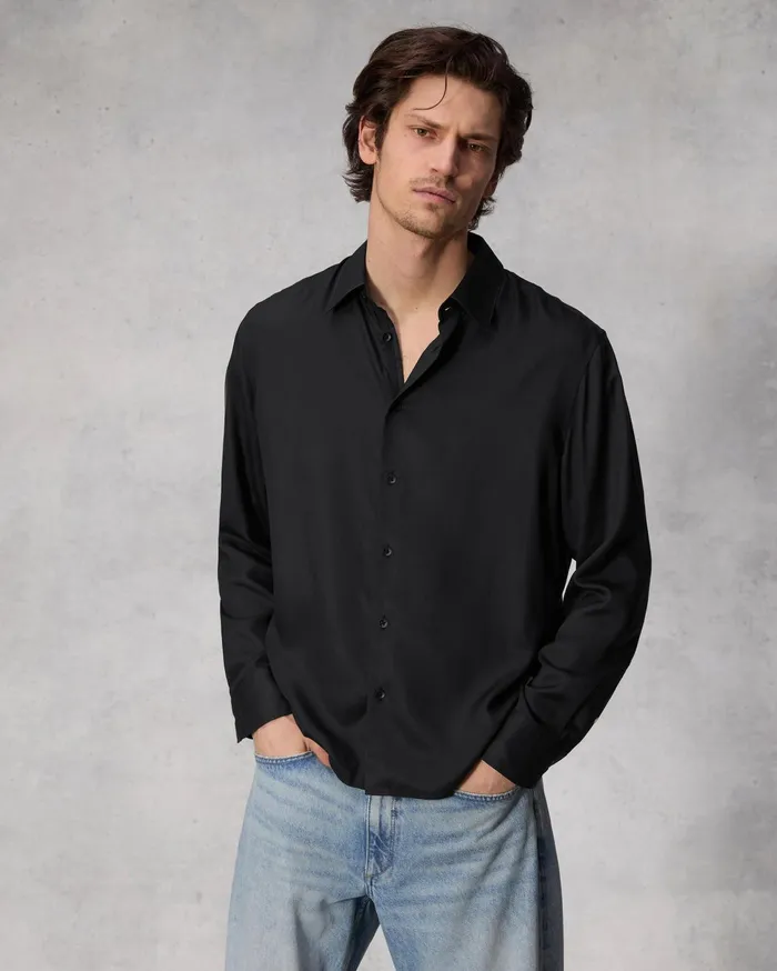 Men Rag and Bone Shirts Dalton Twill Long Sleeve Shirt Black