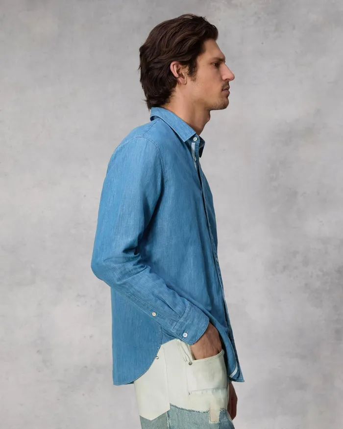 Men Rag and Bone Shirts Finch Linen Denim Shirt Lt Indigo Men Rag and Bone Shirts Finch Linen Denim Shirt Lt Indigo