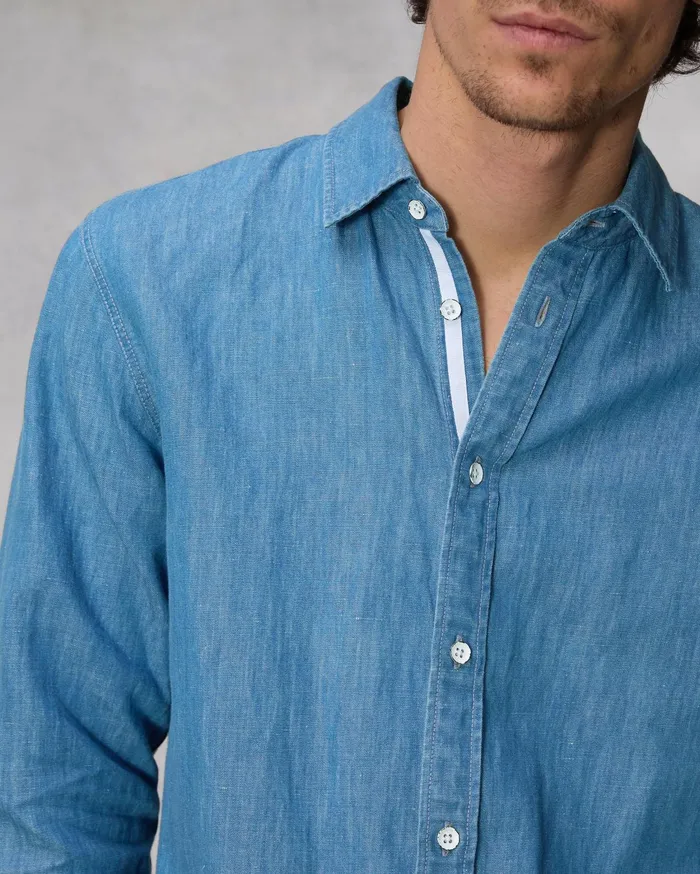Men Rag and Bone Shirts Finch Linen Denim Shirt Lt Indigo Men Rag and Bone Shirts Finch Linen Denim Shirt Lt Indigo