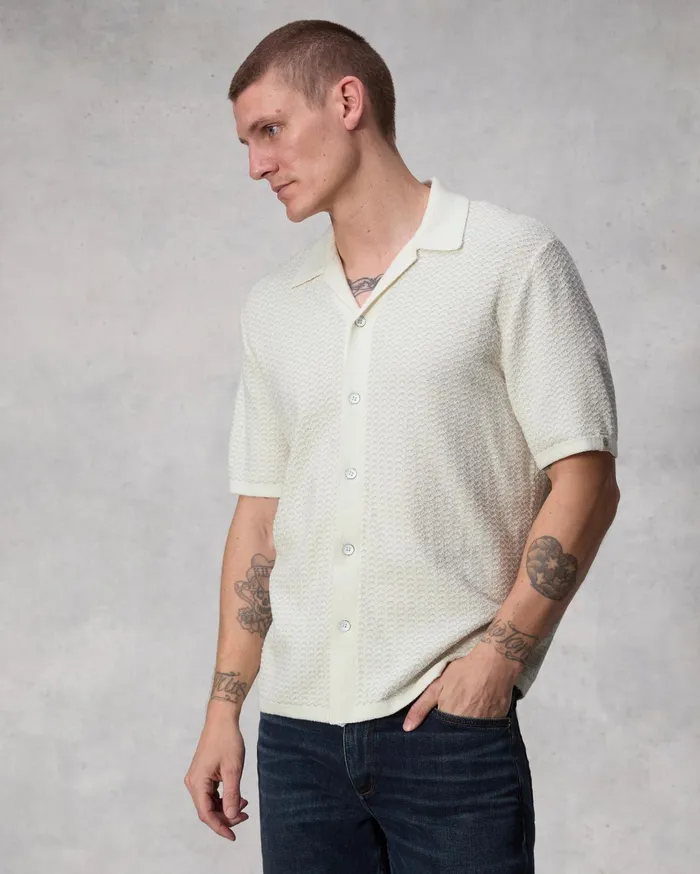 Men Rag and Bone Sweaters Avery Jacquard Zuma Toweling Shirt Ivory