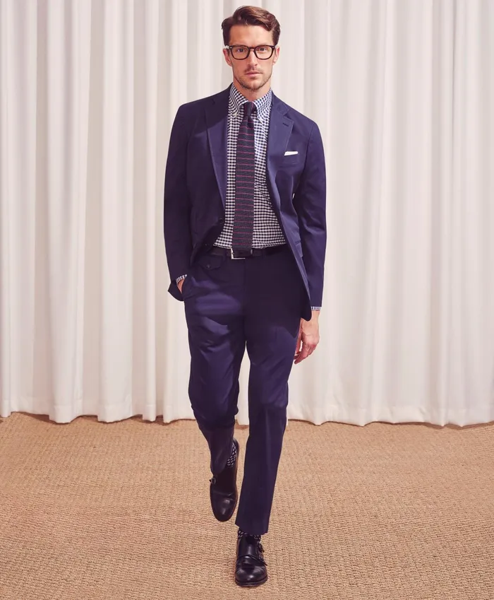 Men Regent Fit Cotton Stretch Suit Jacket Navy Brooks Brothers Suits