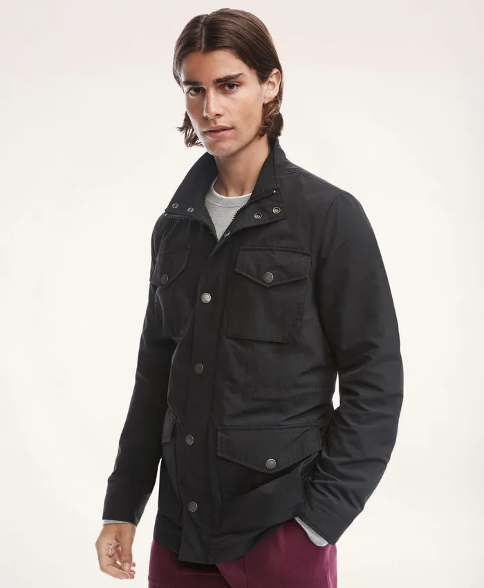Men Safari Jacket In WaterRepellent Ripstop Black Brooks Brothers Coats and Jackets