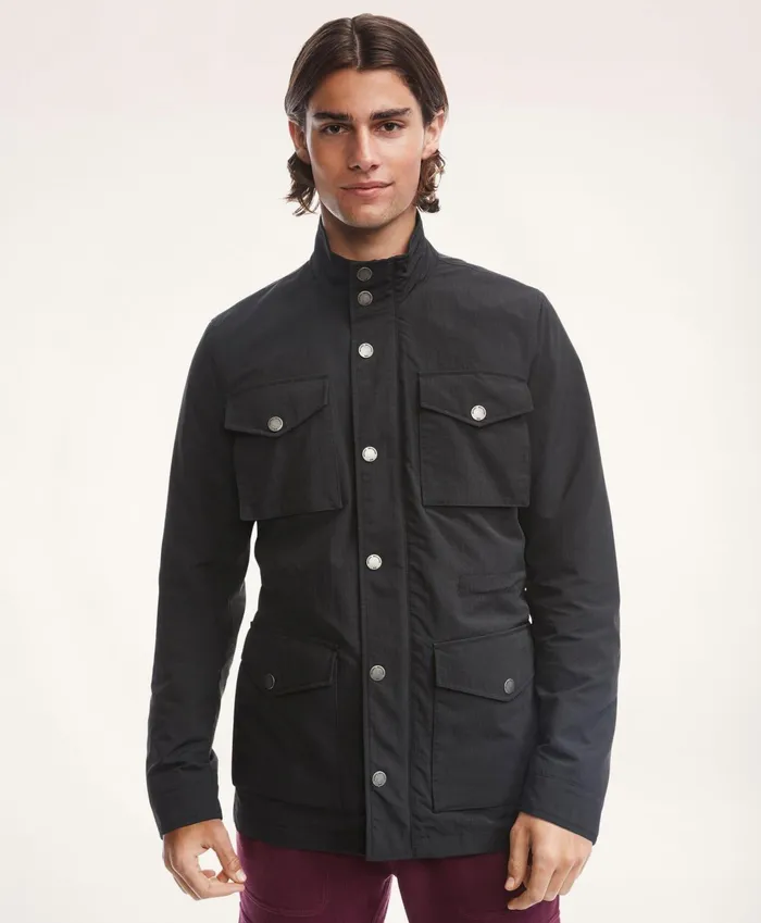 Men Safari Jacket In WaterRepellent Ripstop Black Brooks Brothers Coats and Jackets