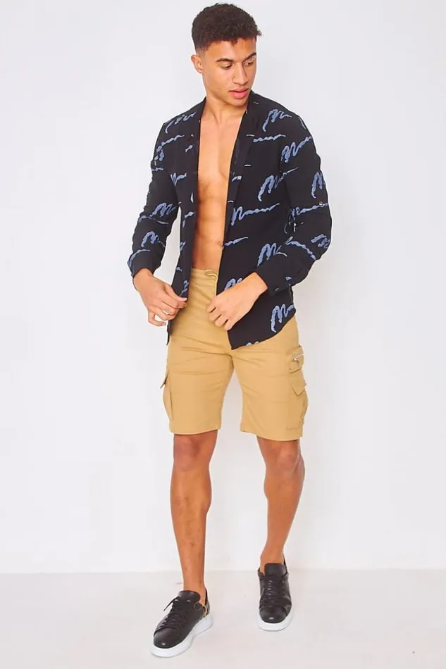 Men Shirt In Black With Grey Print Black Brentiny Paris Shirts