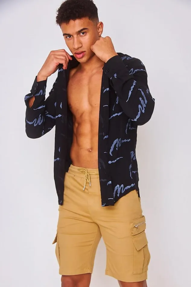 Men Shirt In Black With Grey Print Black Brentiny Paris Shirts