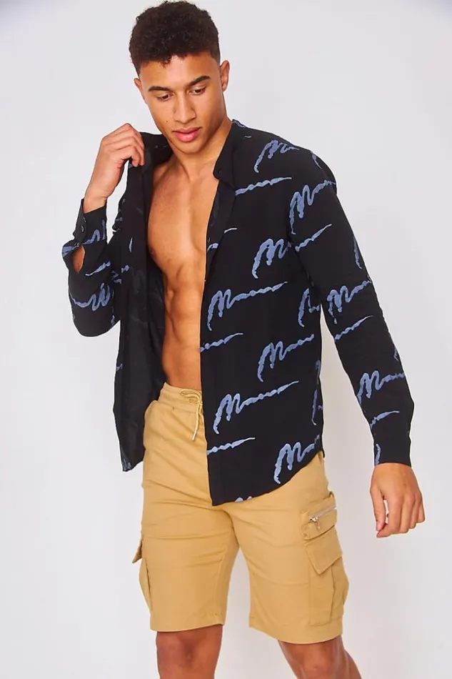Men Shirt In Black With Grey Print Black Brentiny Paris Shirts