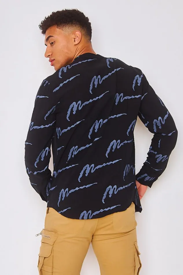 Men Shirt In Black With Grey Print Black Brentiny Paris Shirts