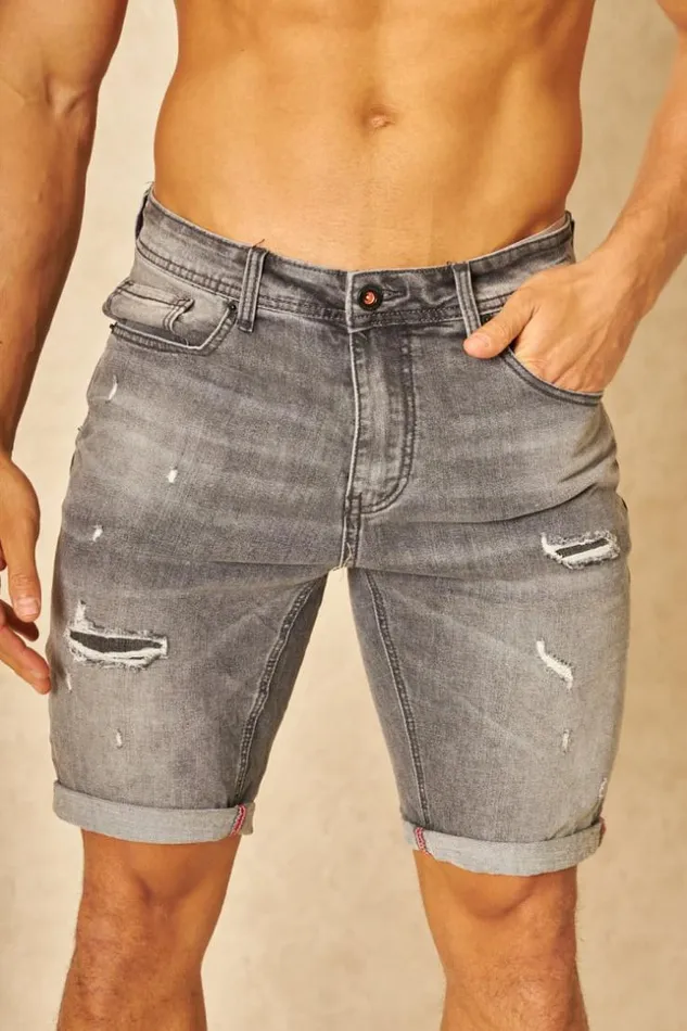 Men Short Gris Dlav Et Dchir Grey Brentiny Paris Shorts