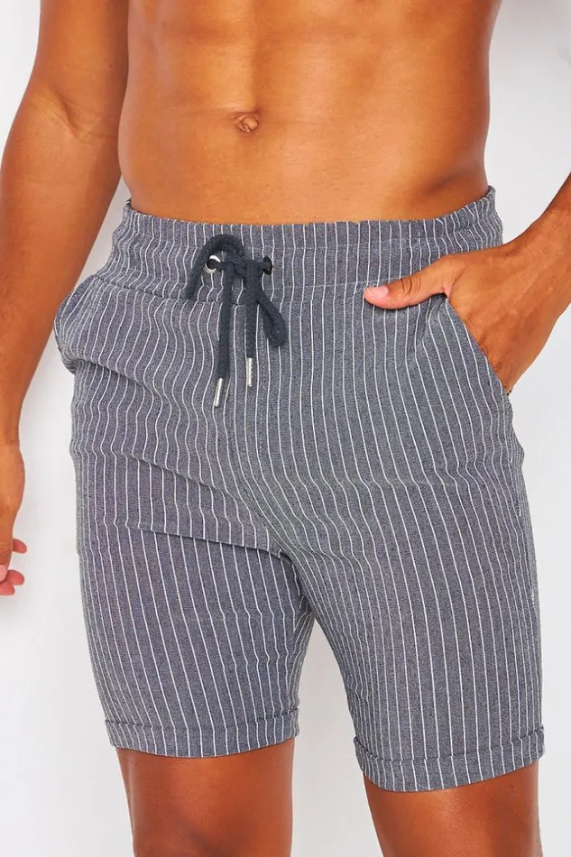 Men Shorts With Vertical Stripe In Grey Grey Brentiny Paris Shorts