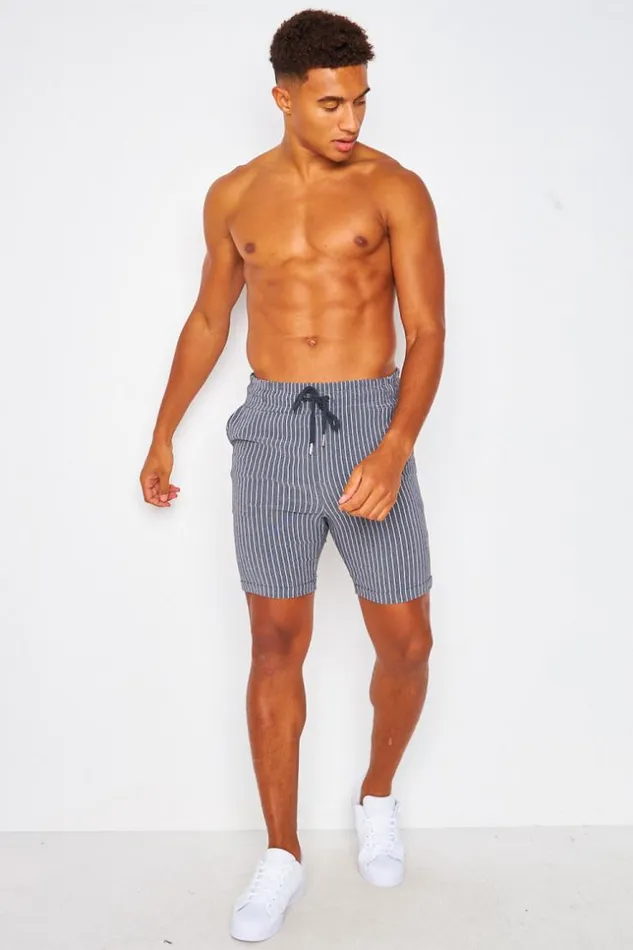 Men Shorts With Vertical Stripe In Grey Grey Brentiny Paris Shorts