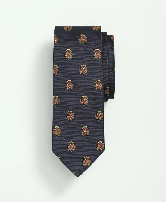 Men Silk Bb Crest Embroidered Tie Navy Brooks Brothers Ties and Pocket Squares