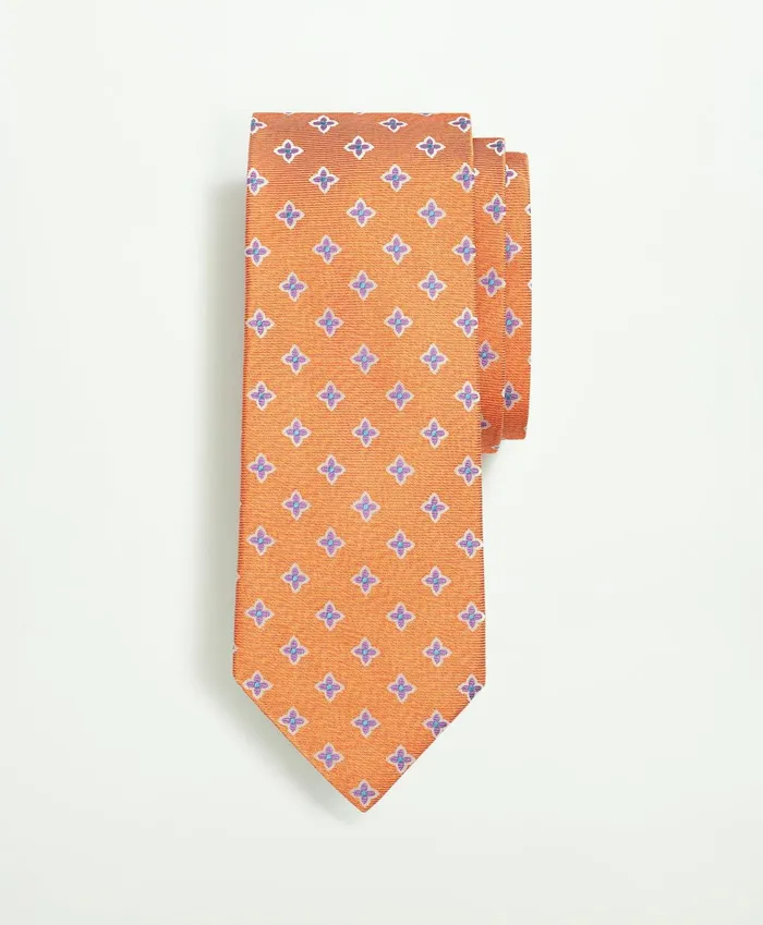 Men Silk Flower Pattern Tie Orangepurple Brooks Brothers Ties and Pocket Squares