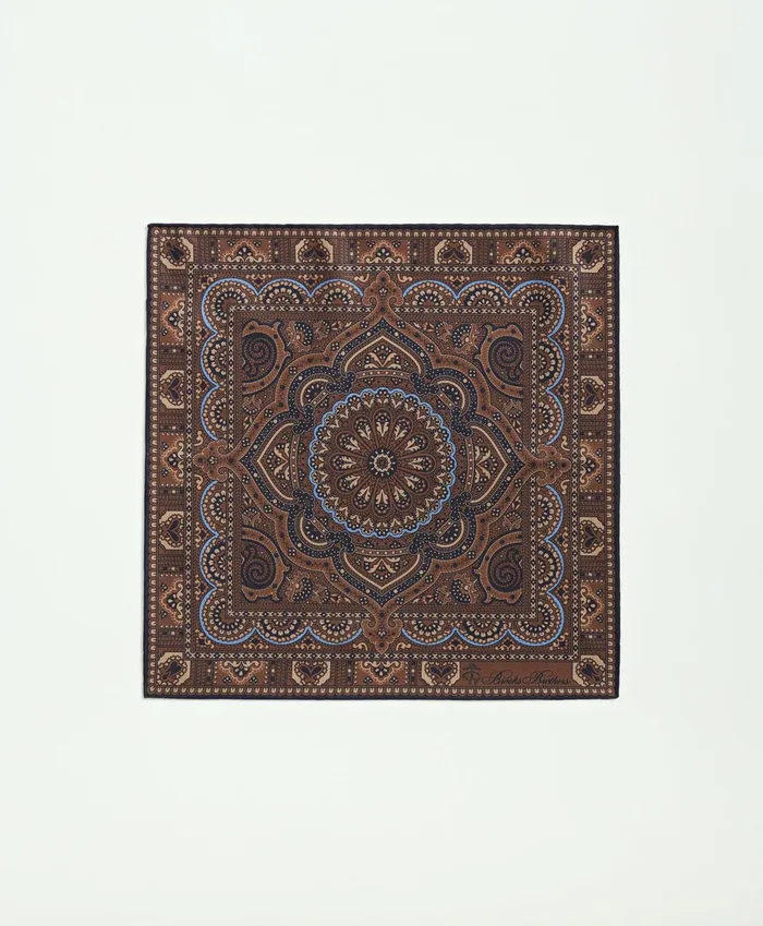 Men Silk Framed Medallion Pocket Square Navybrown Brooks Brothers Ties and Pocket Squares
