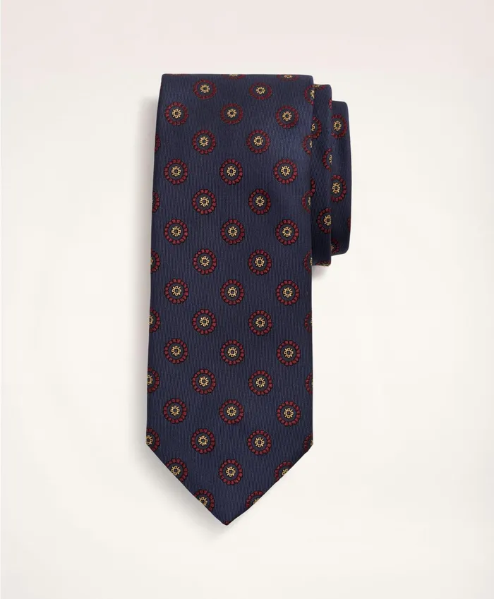 Men Silk Medallion Tie Navy Brooks Brothers Ties and Pocket Squares
