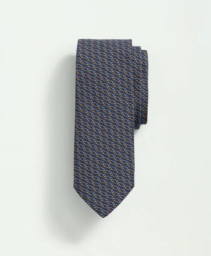 Men Silk Mini Horsebit Link Tie Navy Brooks Brothers Ties and Pocket Squares