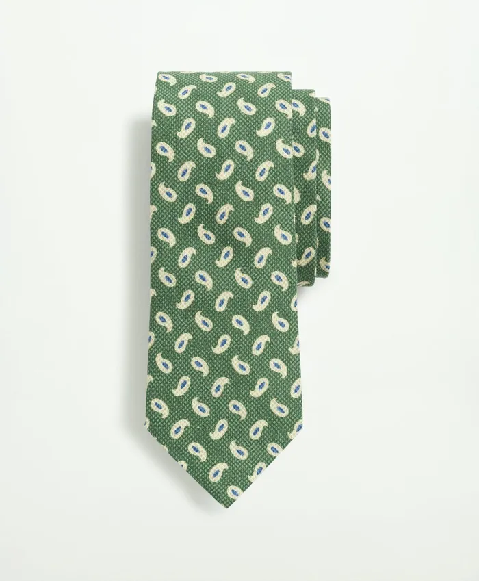 Men Silk Text Print Tie Green Brooks Brothers Ties and Pocket Squares