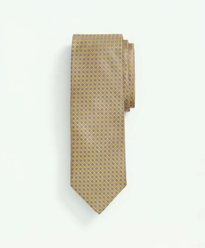 Men Silk Woven Mini Geo Pattern Tie Yellow Brooks Brothers Ties and Pocket Squares