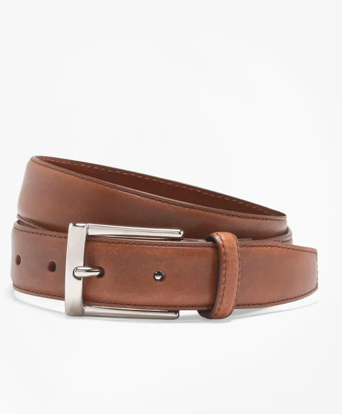 Men Silver Buckle Dress Belt Walnut Brooks Brothers Belts